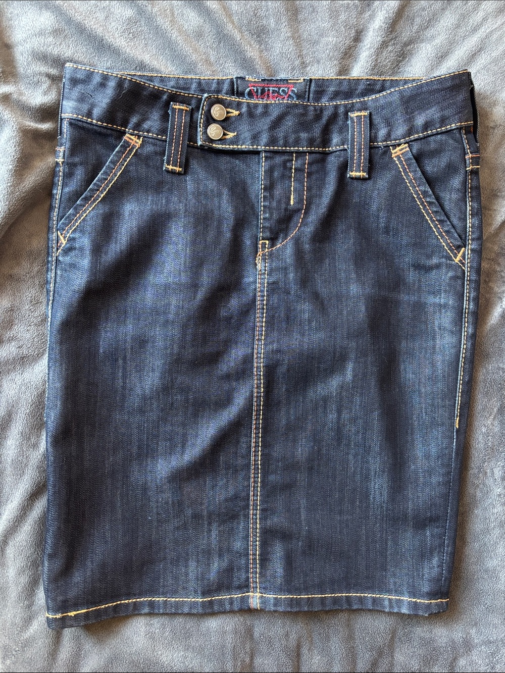 Guess Women's Dark Blue Pencil Jean Skirt with Contrast Stitching